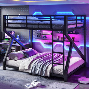 English Elm Full Over Bunk Bed Heavy Duty Steel Frame Low Profile Matte Black Sleeping Solution W5305S00270