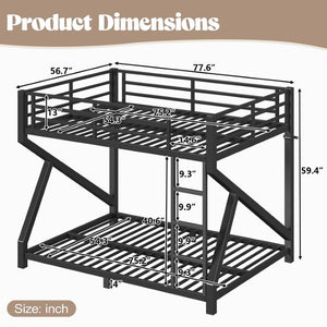 English Elm Full Over Bunk Bed Heavy Duty Steel Frame Low Profile Matte Black Sleeping Solution W5305S00270