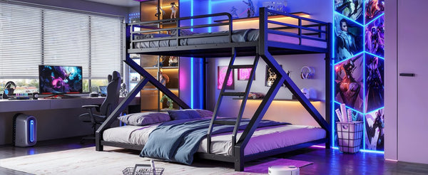 English Elm Queen Over King Heavy Duty Metal Bunk Bed Low Profile Steel Frame for Adults W5305S00271