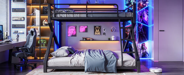 English Elm Queen Over King Heavy Duty Metal Bunk Bed Low Profile Steel Frame for Adults W5305S00271