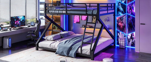 English Elm Queen Over King Heavy Duty Metal Bunk Bed Low Profile Steel Frame for Adults W5305S00271