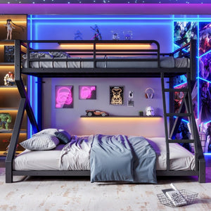 English Elm Queen Over King Heavy Duty Metal Bunk Bed Low Profile Steel Frame for Adults W5305S00271