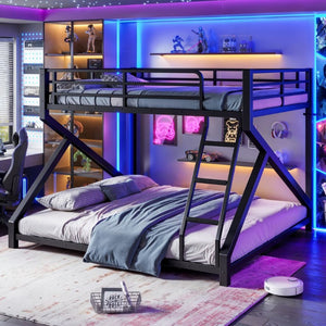 English Elm Queen Over King Heavy Duty Metal Bunk Bed Low Profile Steel Frame for Adults W5305S00271