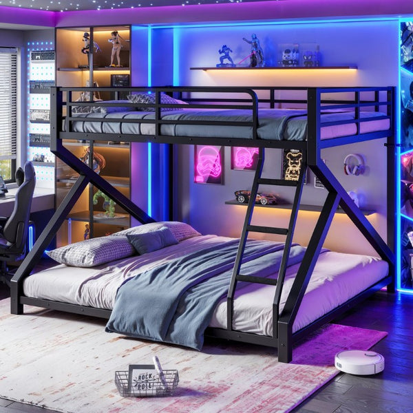 English Elm Queen Over King Heavy Duty Metal Bunk Bed Low Profile Steel Frame for Adults W5305S00271