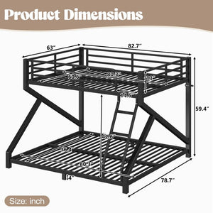 English Elm Queen Over King Heavy Duty Metal Bunk Bed Low Profile Steel Frame for Adults W5305S00271