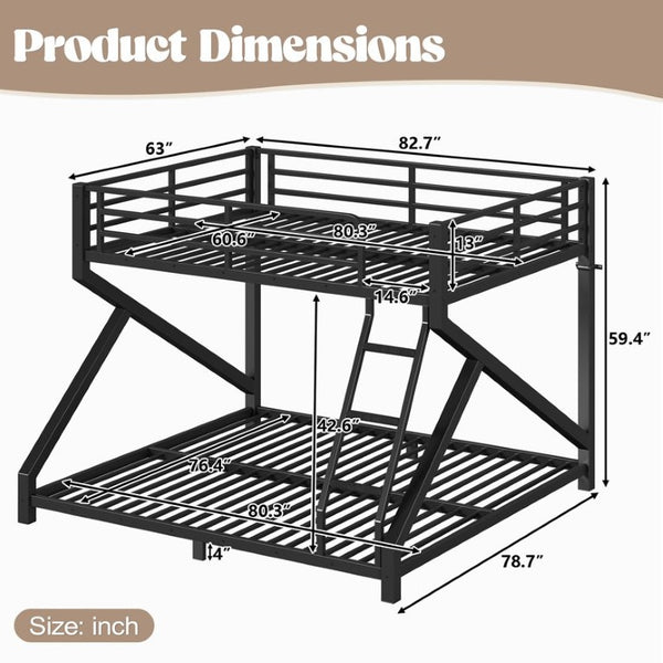 English Elm Queen Over King Heavy Duty Metal Bunk Bed Low Profile Steel Frame for Adults W5305S00271