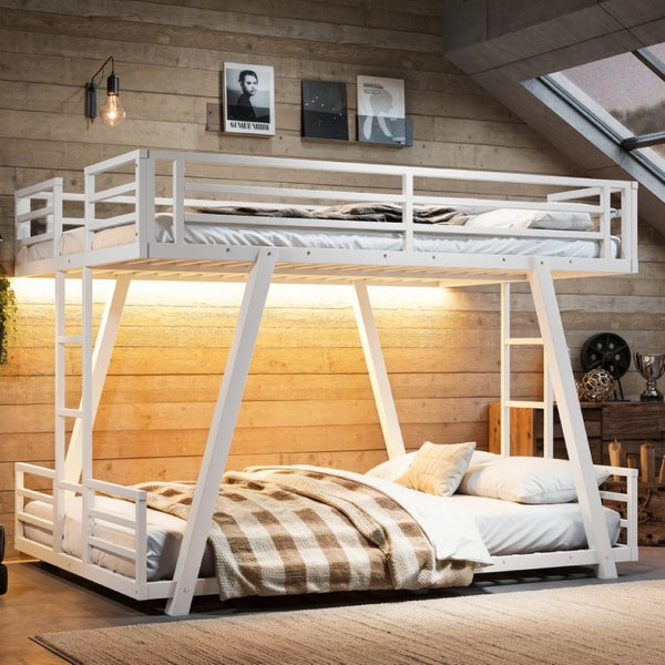 English Elm Full Over Bunk Bed Metal Frame Dual Ladders Low Profile Kids Guest Room Sleep W5305S00272