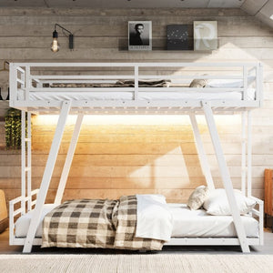 English Elm Full Over Bunk Bed Metal Frame Dual Ladders Low Profile Kids Guest Room Sleep W5305S00272