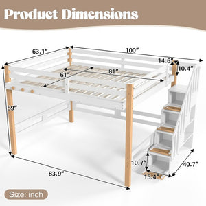 English Elm Full House Shaped Kids Loft Bed Solid Wood Frame with Cabinet Stairs and Shelves White+Natural MDF,Pine,Plywood W5305S00276
