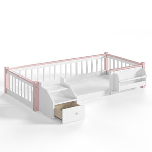 English Elm Full House Shaped Kids Loft Bed Solid Wood Frame with Cabinet Stairs and Shelves Pink,White MDF,Pine,Plywood W5305S00288