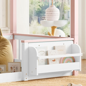 English Elm Full House Shaped Kids Loft Bed Solid Wood Frame with Cabinet Stairs and Shelves Pink,White MDF,Pine,Plywood W5305S00288