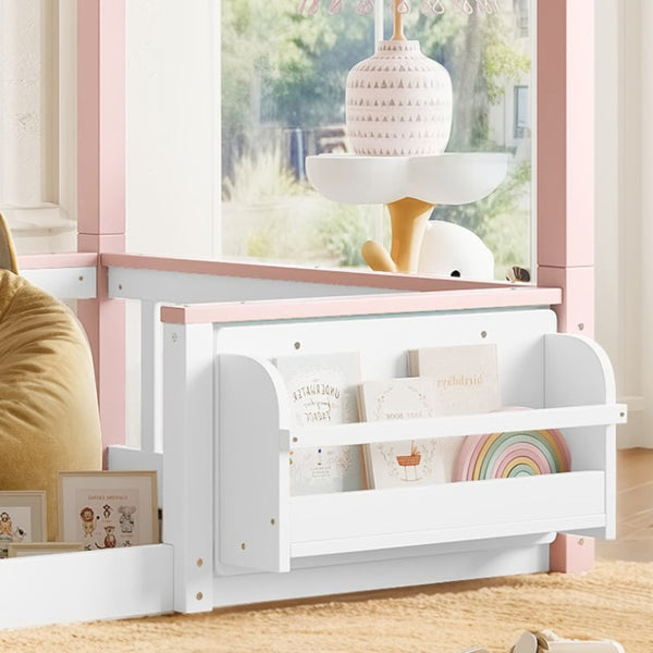 English Elm Full House Shaped Kids Loft Bed Solid Wood Frame with Cabinet Stairs and Shelves Pink,White MDF,Pine,Plywood W5305S00288