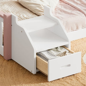 English Elm Full House Shaped Kids Loft Bed Solid Wood Frame with Cabinet Stairs and Shelves Pink,White MDF,Pine,Plywood W5305S00288