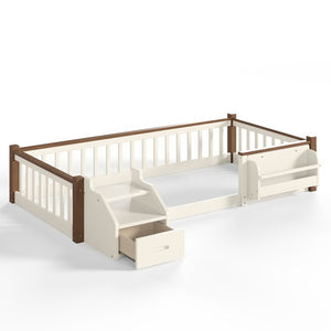 English Elm Twin Playhouse Bunk Bed with Roof Frame Bookshelf and Drawer Solid Wood Kids Room Beige, Natural MDF, Pine, Plywood W5305S00289