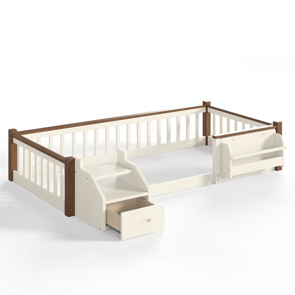 English Elm Twin Playhouse Bunk Bed with Roof Frame Bookshelf and Drawer Solid Wood Kids Room Beige, Natural MDF, Pine, Plywood W5305S00289