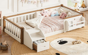 English Elm Twin Playhouse Bunk Bed with Roof Frame Bookshelf and Drawer Solid Wood Kids Room Beige, Natural MDF, Pine, Plywood W5305S00289