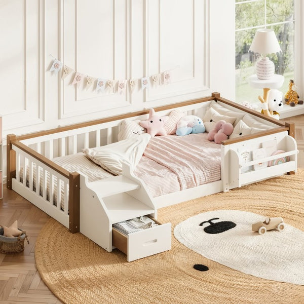 English Elm Twin Playhouse Bunk Bed with Roof Frame Bookshelf and Drawer Solid Wood Kids Room Beige, Natural MDF, Pine, Plywood W5305S00289