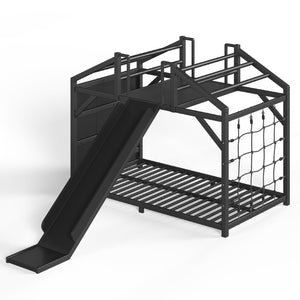 English Elm Twin Playhouse Bunk Bed with Roof Frame Bookshelf and Drawer Solid Wood Kids Room Black MDF, Metal W5305S00290