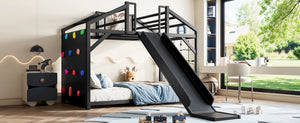 English Elm Twin Playhouse Bunk Bed with Roof Frame Bookshelf and Drawer Solid Wood Kids Room Black MDF, Metal W5305S00290