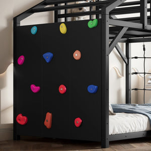 English Elm Twin Playhouse Bunk Bed with Roof Frame Bookshelf and Drawer Solid Wood Kids Room Black MDF, Metal W5305S00290