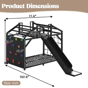 English Elm Twin Playhouse Bunk Bed with Roof Frame Bookshelf and Drawer Solid Wood Kids Room Black MDF, Metal W5305S00290