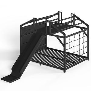 English Elm Metal House Shaped Kids Bed with Slide Climbing Wall and Iron Safety Rails W5305S00291