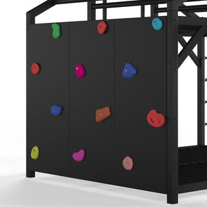 English Elm Metal House Shaped Kids Bed with Slide Climbing Wall and Iron Safety Rails W5305S00291