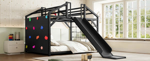 English Elm Metal House Shaped Kids Bed with Slide Climbing Wall and Iron Safety Rails W5305S00291