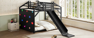 English Elm Metal House Shaped Kids Bed with Slide Climbing Wall and Iron Safety Rails W5305S00291