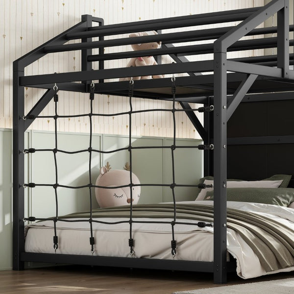 English Elm Metal House Shaped Kids Bed with Slide Climbing Wall and Iron Safety Rails W5305S00291