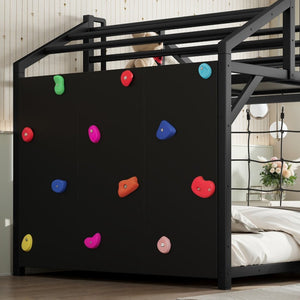 English Elm Metal House Shaped Kids Bed with Slide Climbing Wall and Iron Safety Rails W5305S00291