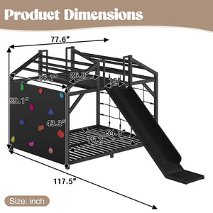 English Elm Metal House Shaped Kids Bed with Slide Climbing Wall and Iron Safety Rails W5305S00291