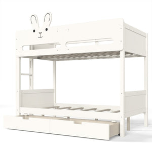 English Elm Twin Over Bunk Bed with Rabbit Headboard Storage Drawers and Safety Rails W5305S00296