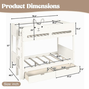 English Elm Twin Over Bunk Bed with Rabbit Headboard Storage Drawers and Safety Rails W5305S00296