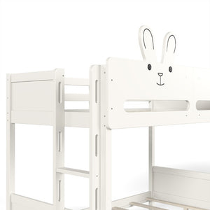 English Elm Twin Over Bunk Bed with Rabbit Headboard Storage Drawers and Safety Rails W5305S00296