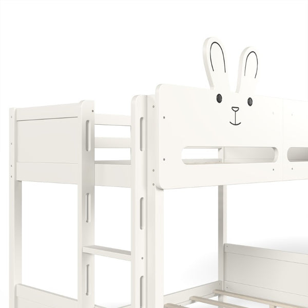 English Elm Twin Over Bunk Bed with Rabbit Headboard Storage Drawers and Safety Rails W5305S00296
