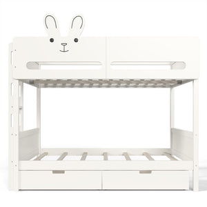 English Elm Full Size Bunk Bed with Rabbit Headboard Pine Wood Frame and Under Storage Drawers W5305S00297