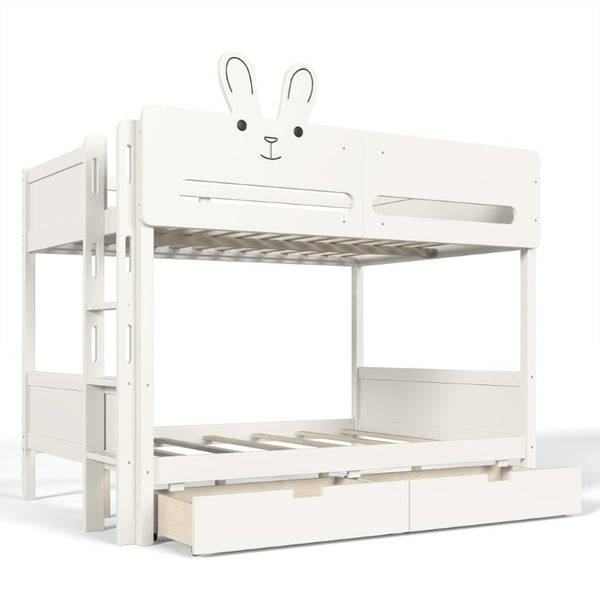 English Elm Full Size Bunk Bed with Rabbit Headboard Pine Wood Frame and Under Storage Drawers W5305S00297