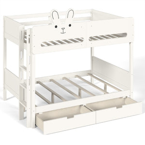 English Elm Full Size Bunk Bed with Rabbit Headboard Pine Wood Frame and Under Storage Drawers W5305S00297