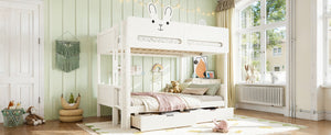 English Elm Full Size Bunk Bed with Rabbit Headboard Pine Wood Frame and Under Storage Drawers W5305S00297