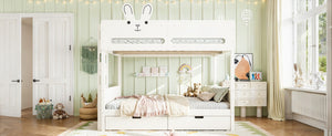 English Elm Full Size Bunk Bed with Rabbit Headboard Pine Wood Frame and Under Storage Drawers W5305S00297