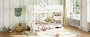 English Elm Full Size Bunk Bed with Rabbit Headboard Pine Wood Frame and Under Storage Drawers W5305S00297
