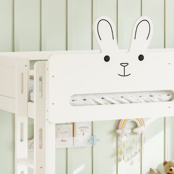 English Elm Full Size Bunk Bed with Rabbit Headboard Pine Wood Frame and Under Storage Drawers W5305S00297
