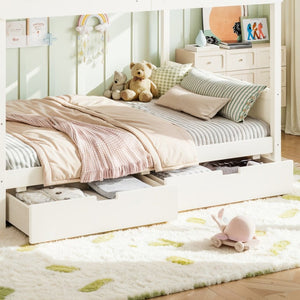 English Elm Full Size Bunk Bed with Rabbit Headboard Pine Wood Frame and Under Storage Drawers W5305S00297