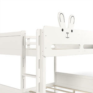 English Elm Full Size Bunk Bed with Rabbit Headboard Pine Wood Frame and Under Storage Drawers W5305S00297