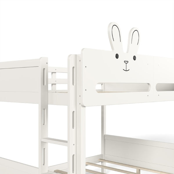 English Elm Full Size Bunk Bed with Rabbit Headboard Pine Wood Frame and Under Storage Drawers W5305S00297