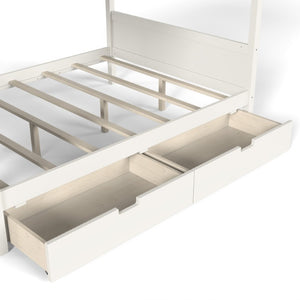 English Elm Full Size Bunk Bed with Rabbit Headboard Pine Wood Frame and Under Storage Drawers W5305S00297