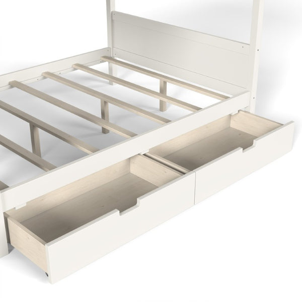 English Elm Full Size Bunk Bed with Rabbit Headboard Pine Wood Frame and Under Storage Drawers W5305S00297
