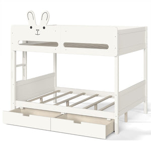 English Elm Full Size Bunk Bed with Rabbit Headboard Pine Wood Frame and Under Storage Drawers W5305S00297