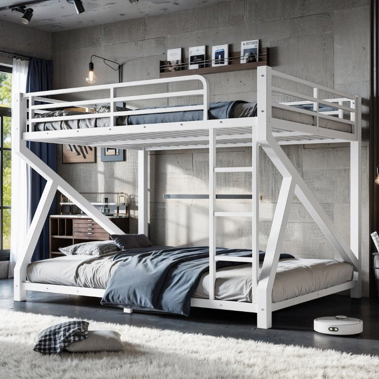 English Elm Queen Over Bunk Bed Heavy Duty Steel Frame Low Profile Sleeping for Shared Rooms W5305S00305